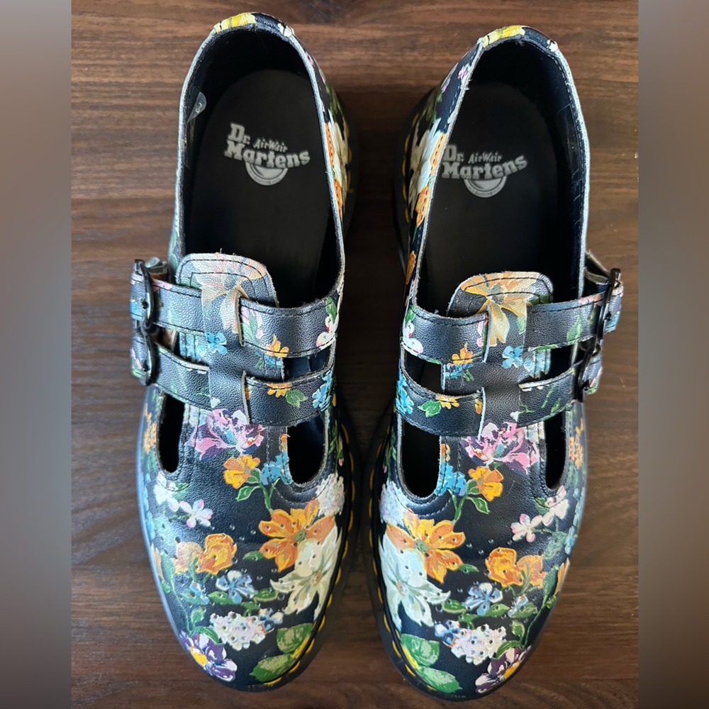Dr. Martens Black Floral Buckle Shoes